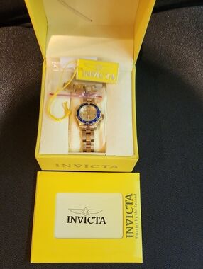 Invicta Gold-Tone Watch with Blue Bezel